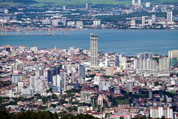 George Town and the KOMTAR tower seen from Penang Hill, the city where several bowling alleys in Penang are based
